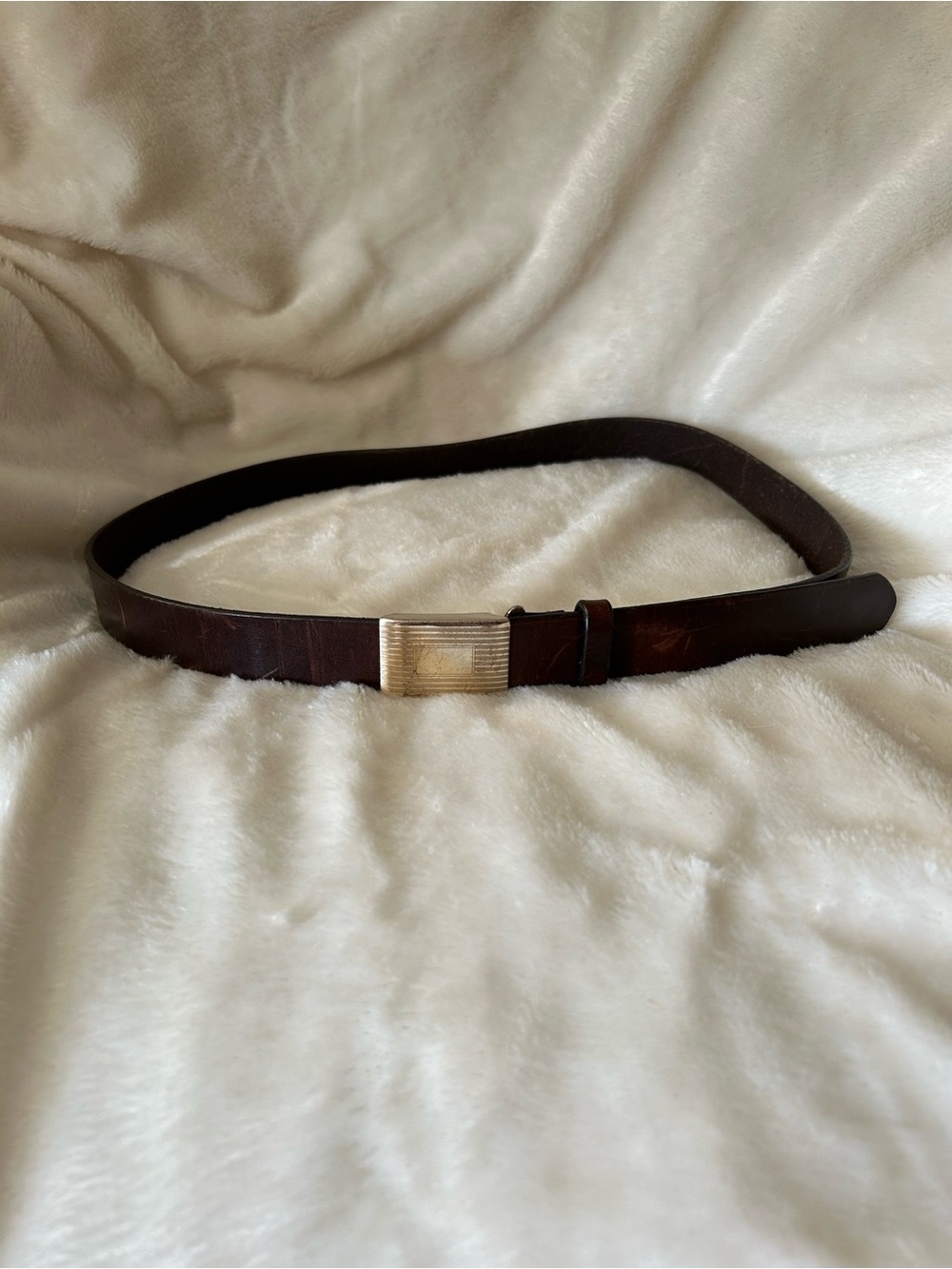 Vintage J. Crew brown genuine leather no hole ratchet belt men's M classic